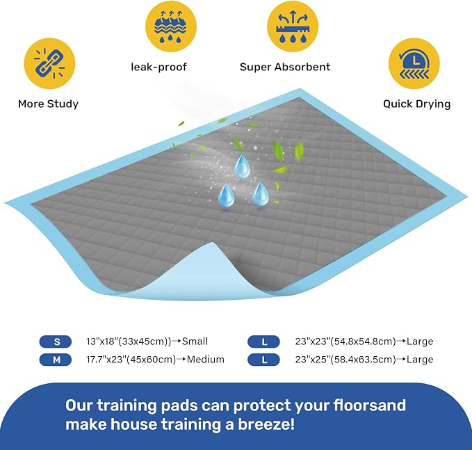 Large Puppy Pad - 23"x23" 40 Pack, Super Absorbent Waterproof, Odor Eliminating, Leak-Proof, 6-Layer Ultra Charcoal Dog Training Pads, Disposable Pee Pad for Puppies, Dogs, Cats & Rabbits