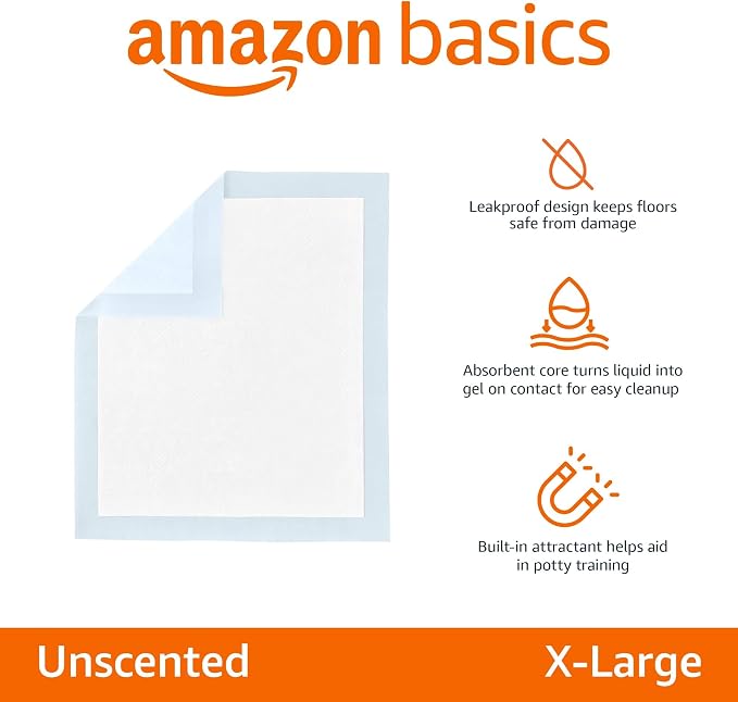 Amazon Basics Disposable Dog Training Pads with Quick-Dry Surface that Turns Liquid into Gel, XL, 34 x 28 Inches, 15-Pack