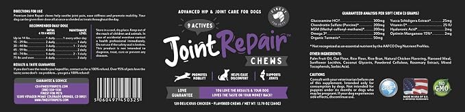 Joint Repair Dog Hip and Joint Supplement with Glucosamine, Chondroitin, Omega 3, MSM & Turmeric. Supports Hip & Joint Health, Mobility & Cartilage Development. 120 Chicken Flavor Chews, Made in USA
