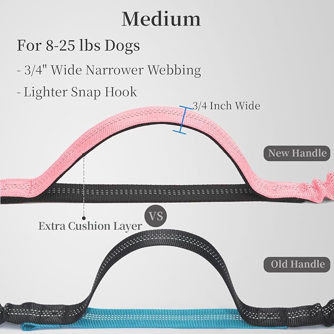 iYoShop Hands Free Dog Leash with Zipper Pouch, Baby Pink, 8-25 lbs, Medium | Waist Leash, Dual Padded Handles, Shock-Absorbing Bungee, Adjustable Waist Belt, Walking and Running