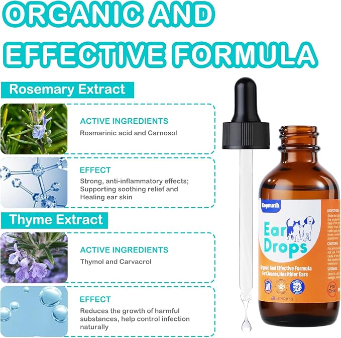 Dog Ear Drops, Dog Ear Cleaner Drops, 2 oz with Dropper