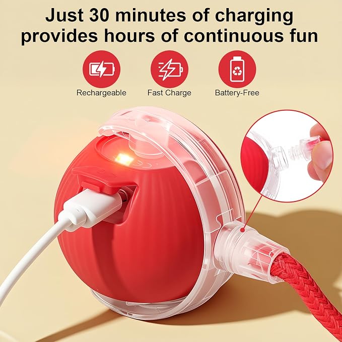 2-Pack Smart Interactive Automatic Electric Rolling Moving Rechargeable Motion Activated Self Play Stimulation Chase Teaser Ball Toy with Rope for Indoor Bored Adult Cat and Dog, Red+Red