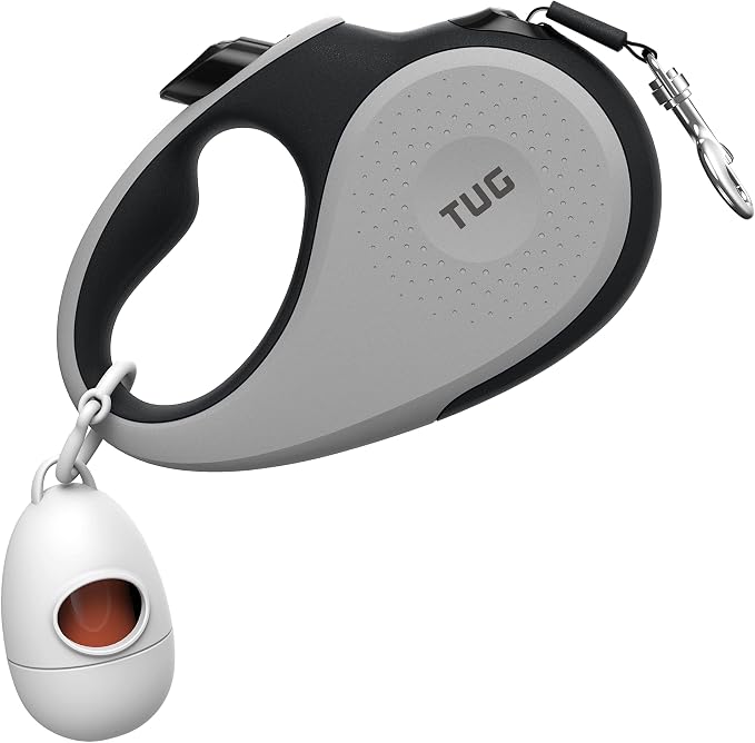 TUG 360° Tangle-Free Retractable Dog Leash with Waste Bag Dispenser (Small, Grey)