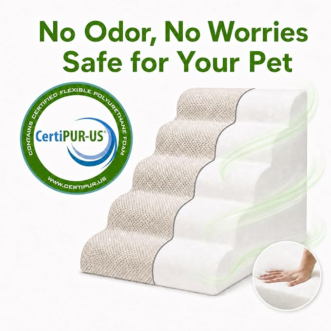Dog Ramp for Bed,Pet Ramp for High Bed,Dog Stairs for Small & Medium Dogs,Curved Non-Slip Ladder for Older Dogs & Cats,24.4" H,5-Step (White)