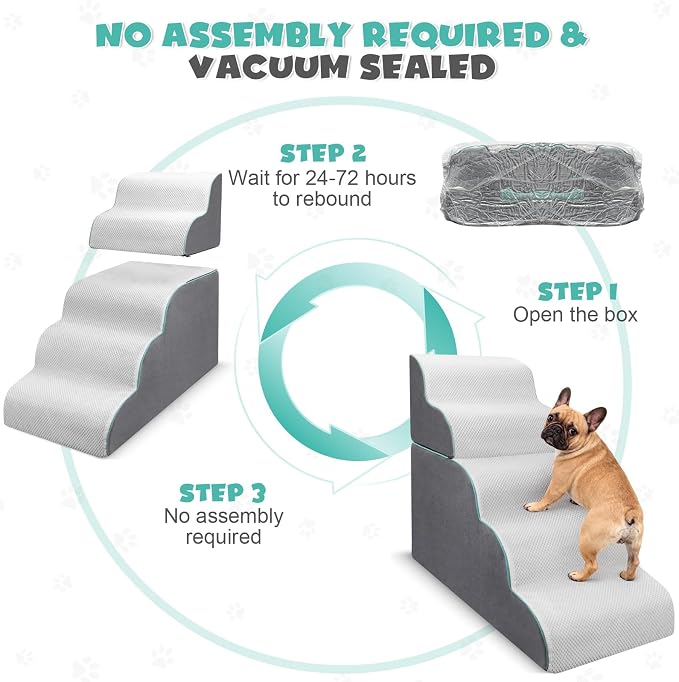 Dog Stairs for High Bed, 27.9 Inch Height 5-Step,Foldable Pet Stairs for Small Dogs and Older Pets,Curved 2 in 1 with Zippers Non-Slip Balanced Pet Ramp,Grey