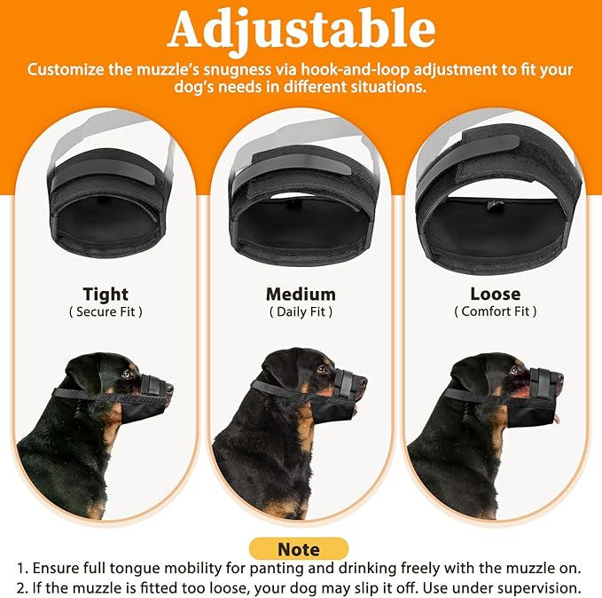 Adjustable Dog Muzzle, Fabric Medium Large Dog Muzzle Anti Biting | Soft & Sturdy, Prevents Fierce Barking Chewing, Grooming Walking Vet Visits Nail Care Use, Allows to Pant & Drink | Black, L