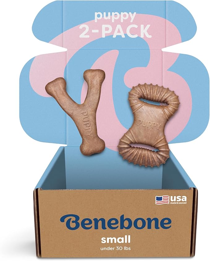 Benebone Puppy 2-Pack Dental Chew/Wishbone Dog Chew Toys, Real Bacon, Small | Durable, Made in USA, Dog Bones, Puppy Toys, Puppy Teething Toys, Long-Lasting, Keeps Them Busy