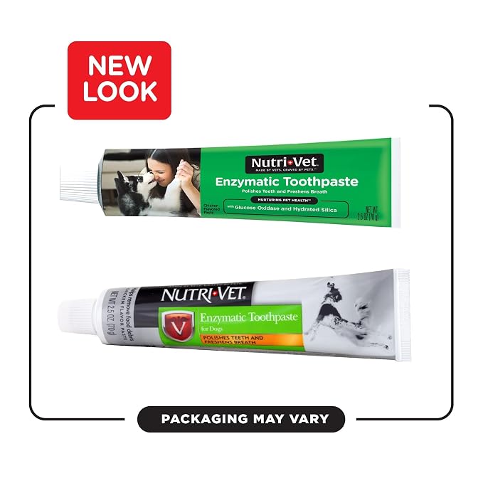 Nutri-Vet Enzymatic Dog Toothpaste, Plaque Remover for Teeth, Dog Breath Freshener, Tooth Whitening, Puppy Essentials, Made in The USA, Non-Foaming Chicken Flavor, 2.5 oz (Pack of 2)