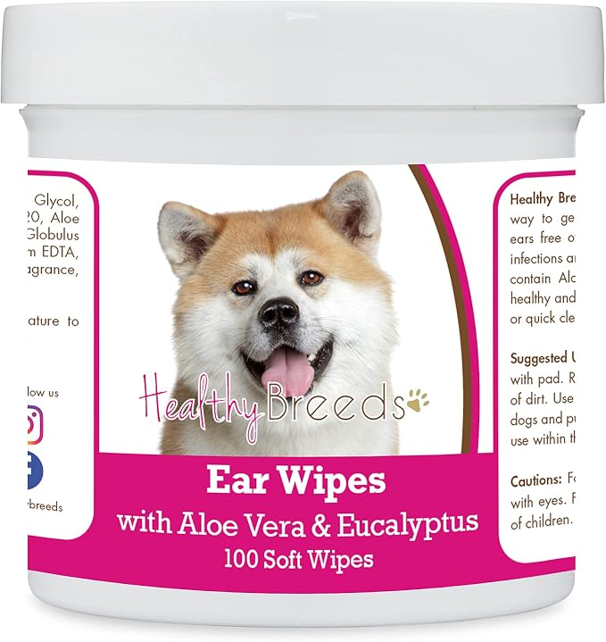 Healthy Breeds Akita Ear Cleaning Wipes with Aloe & Eucalyptus, 100 Count