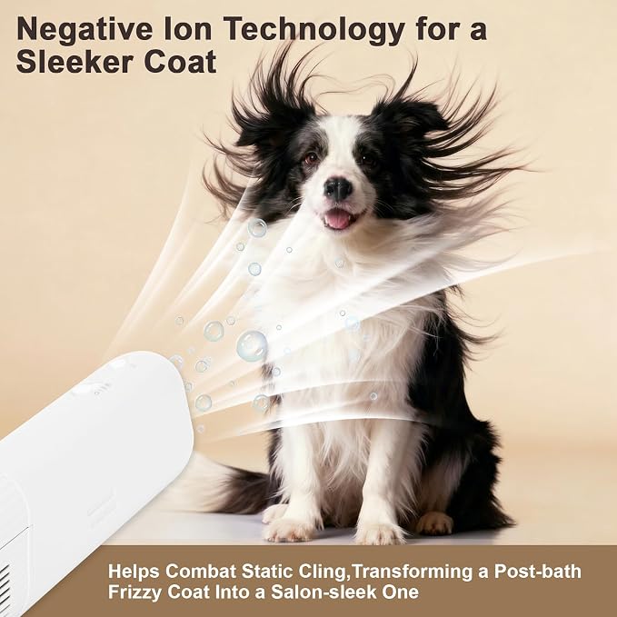Pet Neck Dryer,110,000 RPM Brushless High-Speed Blower for Dogs and Cats | Pet Hair Dryer with 3 Speeds & 3 Temp for Grooming 110V