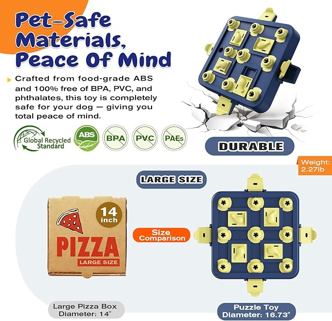 KADTC Dog Chess Puzzle Toy, Large Size, 3 Levels of Step-by-Step Challenge Beginner to Advanced Slow Feeder & Mental Stimulation for Smart Dogs Enrichment Toys