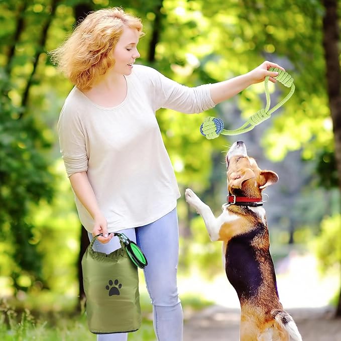 Pet Food Storage Bags, 2 Pack, with 2 Collapsible Dog Travel Bowls