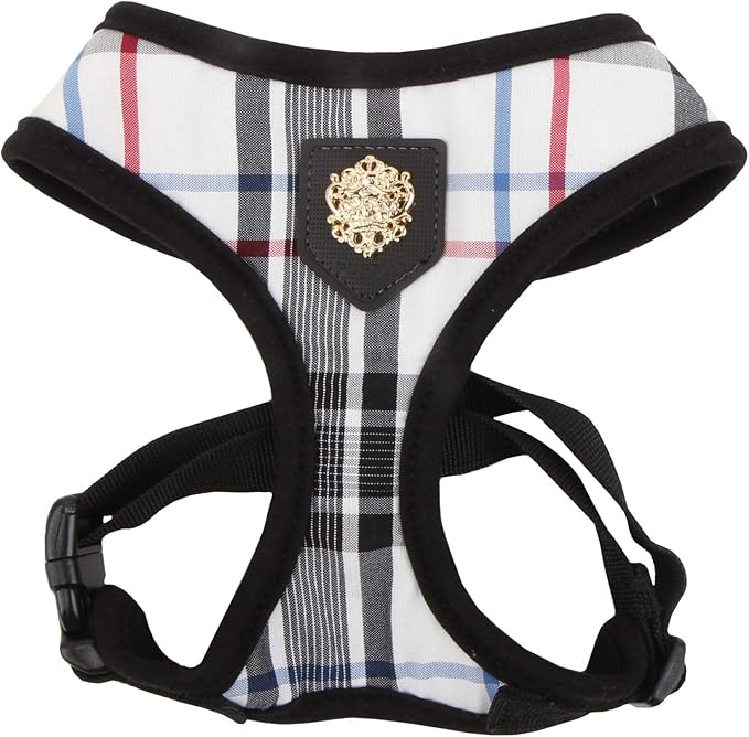Puppia Junior Over-The-Head Dog Harness Checkered Pattern No Choke No Pull Adjustable Chest Belt Walking Training for Small and Medium Dog, Black, X-Large
