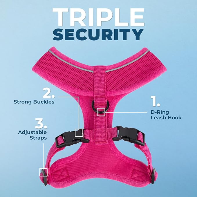 Best Pet Supplies Voyager Aerolite Over the Head Dog Harness, No Pull Breathable Air Mesh Vest, Quick Dry with Reflective Stitching, Adjustable Escape Resistant Harness - Fuchsia, Medium