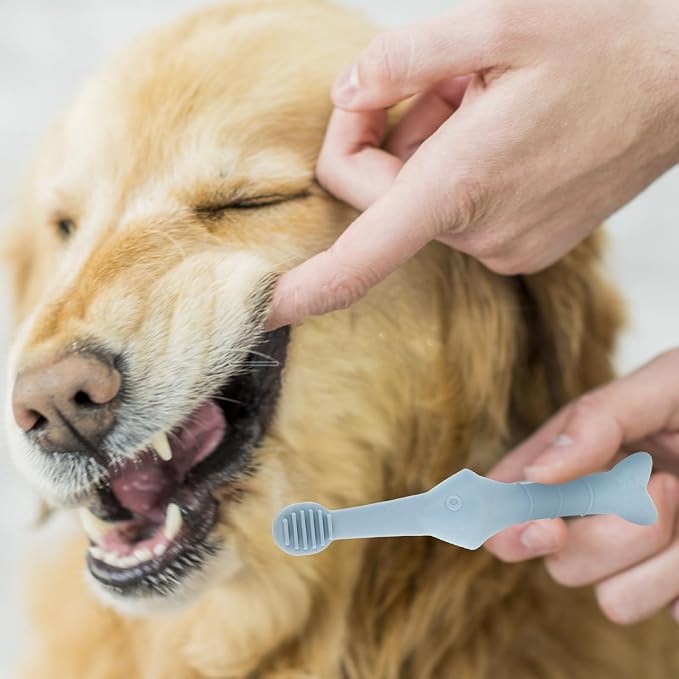 SEWACC 2pcs Silicone Pet Toothbrush Set, Fish-Shaped Finger Toothbrush for Small Dogs and Cats, Soft Puppy Oral Care Brush for at-Home Teeth Cleaning