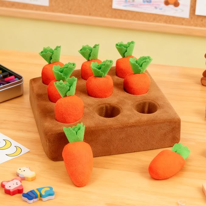 Interactive Dog ToysSqueak Carrot Snuffle Mat for Dogs Plush Puzzle Toys 2 in 1 Non-Slip Feed Games for Pet Stress Relief with 12 Carrots, for Small Medium Large Senior Kitten Enrichment