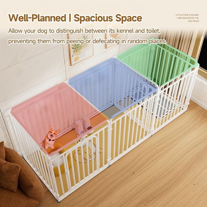 Pet Playpen with Door,Adjustable Heavy Duty Pet Fence with Anti-Escape Design,6-Panel Metal Exercise Pen for Small to Medium Dogs,Easy Assemble Puppy Playpen for Indoor Use