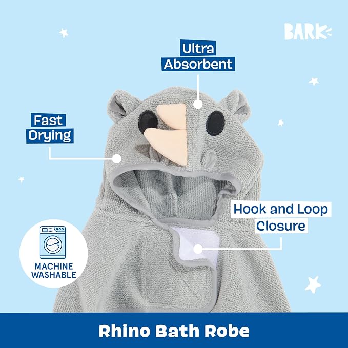 BARKBOX Dog Bathrobe - for Dogs - Large | Fast Drying, Microfiber Bath Towel - Hook & Loop Closure and Wrap Tie - Machine Washable - Rhino