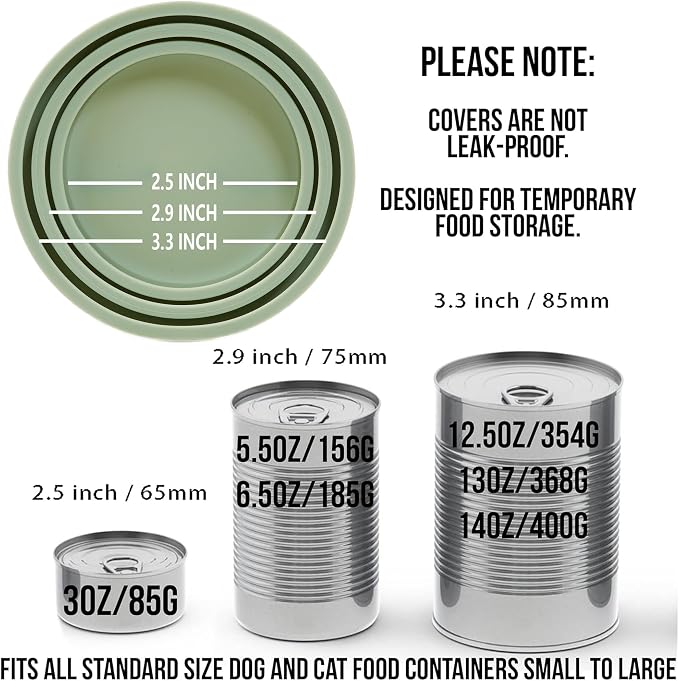 OHMO 3-in-1 Dog Food Can Lids, Cat Food Can Covers, 2pcs, Sage Green