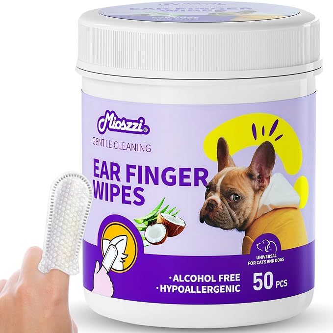 MIOSSZI Dog Ear Cleaner Finger Wipes, 50 Count