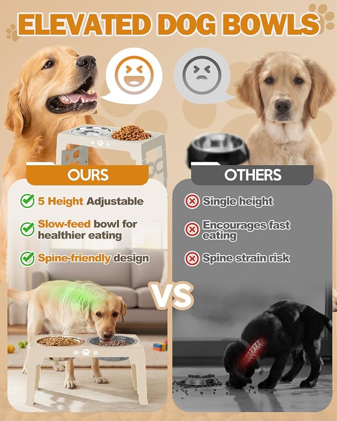 Jovrun Elevated Dog Bowls for Small Medium Large Size Dogs, Non-Slip Dog Feeder with 2 Food Water Bowls, 2-5 Heights Adjustable Raised Bowls Stand