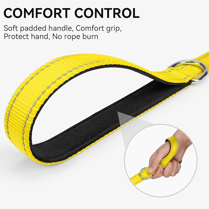 Joytale Reflective Dog Leash for Small Dogs, 5 FT x 3/4", Yellow | Heavy Duty Nylon Webbing, Padded Handle for Comfort, Visible at Night, for Walking & Training