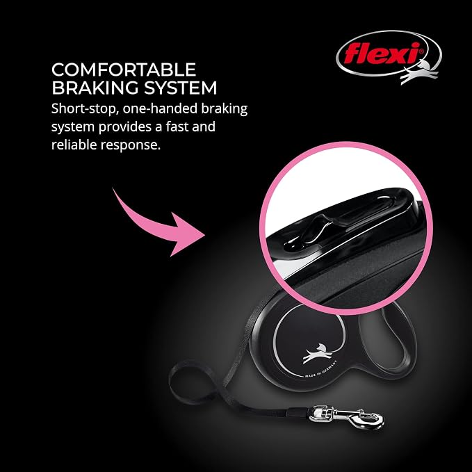 FLEXI® Classic XS Cord Retractable Dog Leash, 3-Finger Grip, 10 ft - Black | German engineered, Pocket-Size original flexi leash, durable quality for dogs up to 18 lbs, tangle-free,reliable brake system