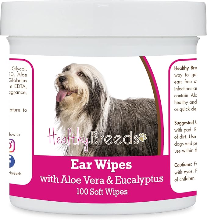 Healthy Breeds Bearded Collie Ear Cleaning Wipes with Aloe & Eucalyptus, 100 Count