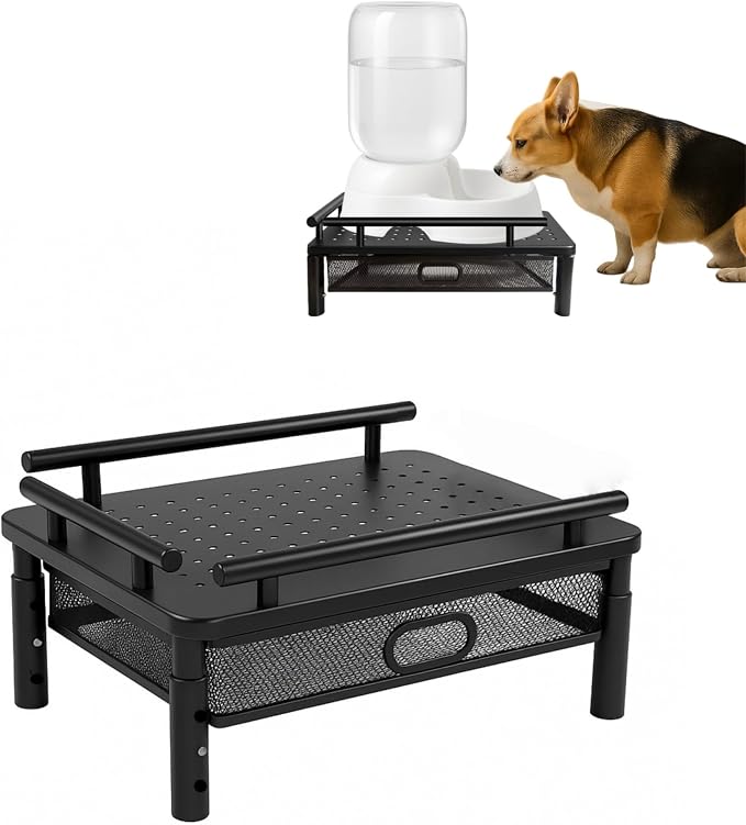Dog Water Bowl Dispenser Stand with Storage Drawer & Metal Holder Compatible with Automatic, Small, Metal
