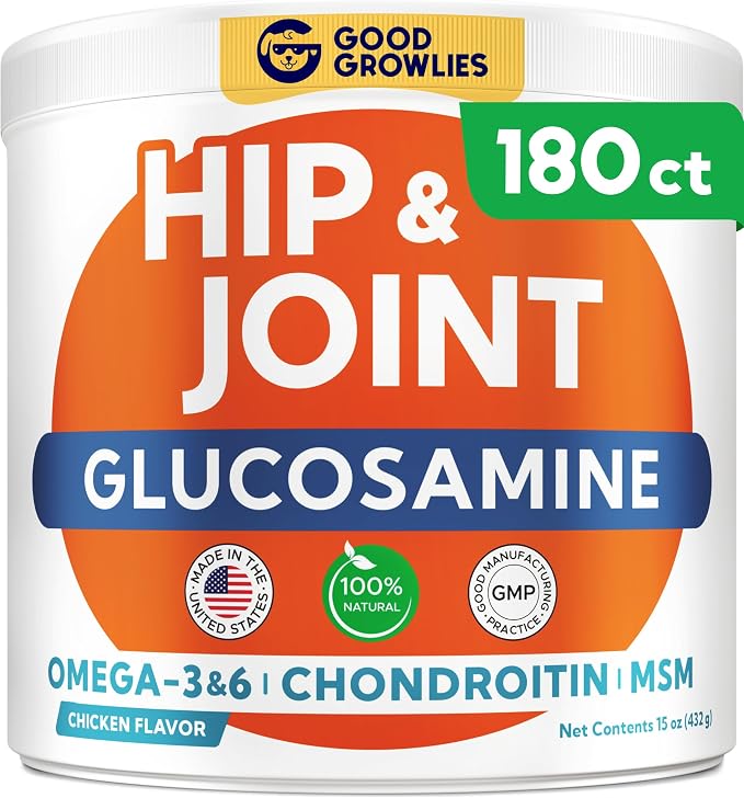 Glucosamine for Dogs Hip & Joint Supplement - Chondroitin, Omega-3, MSM - Joint Health & Pain Relief - Senior & Large Dogs - Made in USA - 180Ct