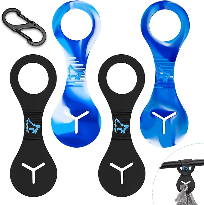 Dog Poop Bag Holder for Leash Waste Bag Carrier Dog Poop Bag Dispenser for Walking Running Bicycle Accessory 4 Pieces (Black + Mixed Blue)
