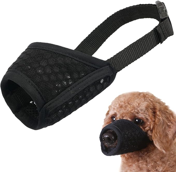 Dog Muzzle, Puppy Soft Mesh Muzzles for Grooming Biting Chewing | Breathable Muzzle for Small Dogs Toy Poodle, Dachshund, For Vet Visits, Nail Trimming, Allows Panting Drinking | Black, XS