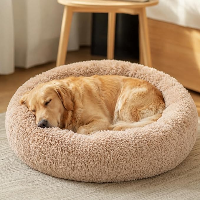 JOLLYVOGUE 45" Calming Donut Dog Bed, Camel