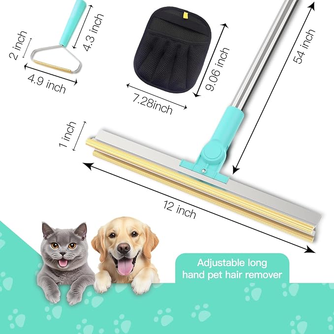 Carpet Rake for Pet Hair Removal, Upgraded 3 In 1 Reusable Dog Hair Carpet Rake Kit, Adjustable Handle for Deep Clean Dog & Cat Hair Remover, Lint Remover Scraper for Carpets, Mats, Rugs, Car&Couch