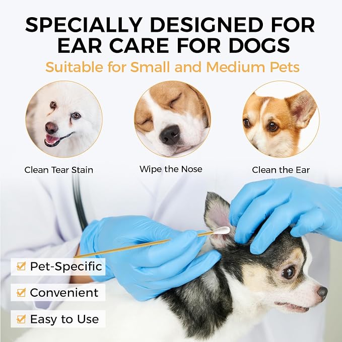300PCS Long Cotton Swabs with Storage Box, 6 Inch Dog Ear Swabs - for Small and Medium Pet Ear Cleaning - Soft Cotton Tips, Gentle and Lint-Free, Specially Designed for Dogs (Medium)