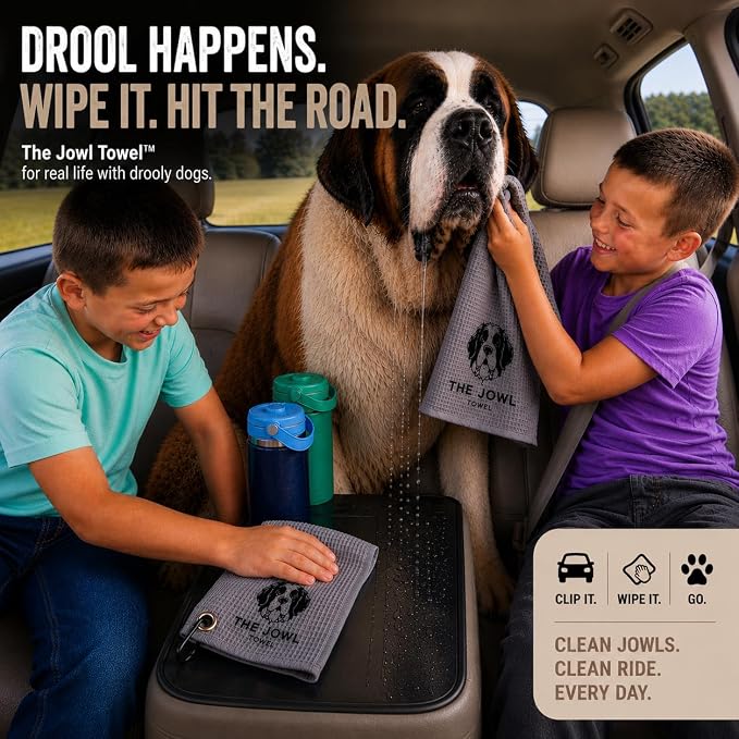 Dog Drool Towel for Large Dogs – Absorbent Microfiber Drool Catcher, Collar & Leash Attachment, Convenient Alternative to Drool Bibs (3 Pack)