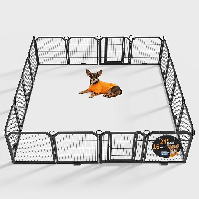 Dog Playpen with Door & Stakes, 24in 16 Panels
