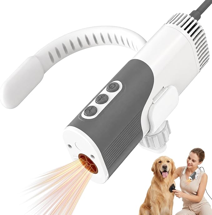 PETNF Hands-Free Neck Dog Dryer, 110,000 RPM High Velocity Pet Hair Blow Dryer for Dog Grooming, 1300W Wearable Design, 3 Speeds 5 Heat Settings, Home & Salon