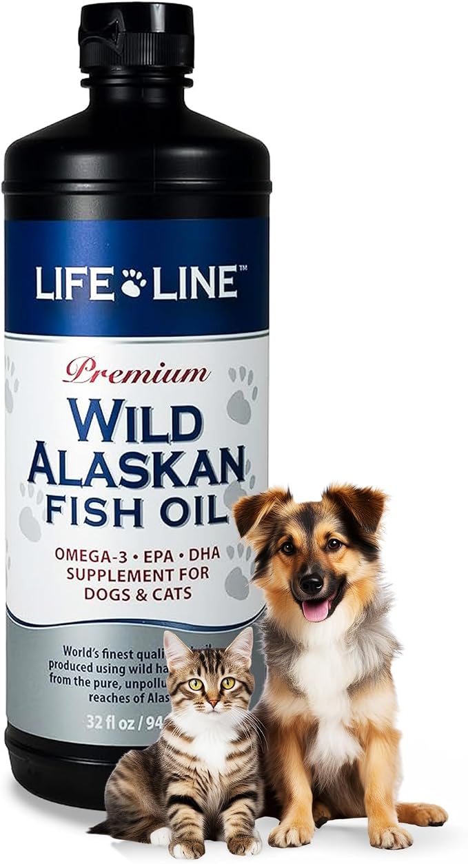 Lifeline Omega-3 Fish Oil for Pets | Wild Alaskan Salmon Pollock Oil | Cold-Filtered with DHA, EPA for Healthy Eye, Heart & Brain | Pet Supplement for Moisture Replenishment | 128 oz