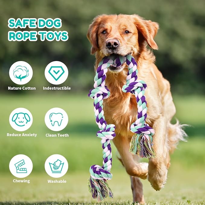 loncoldy Dog Rope Toy 42In 6 Knots Indestructible Natural Cotton - Tough Chew Toys for Medium/Large Breeds Aggressive Chewers, Daily Companionship, Heavy Duty Tug of War Dog Pull Rope Teeth Cleaning