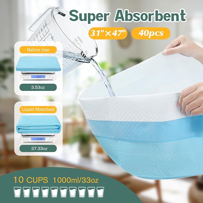 Large Puppy Pee Pads for Dogs 31" x 47" 40 Count, 6-Layer Leak-Proof XXXL Dog Pee Pads Extra Large, Super Absorbent Quick-Dry Thick Disposable Potty Training Pads