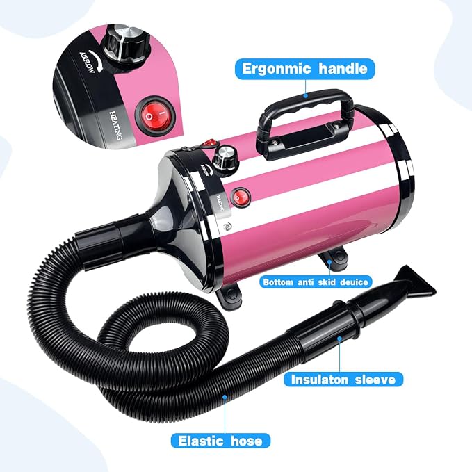 Dog Dryer High Velocity Professional Pet Grooming Dryer | Adjustable Temperature and Speed for Pets with 4 Nozzles