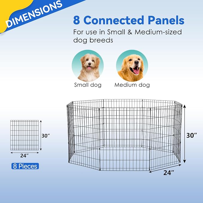 Pet Playpens for Dogs, Foldable Metal Wire Pet Fence Barrier, 8 Panels 30(H) Inches High Exercise Pet Dog Pen, Indoor Outdoor Dog Gate for Large, Medium and Small Pets