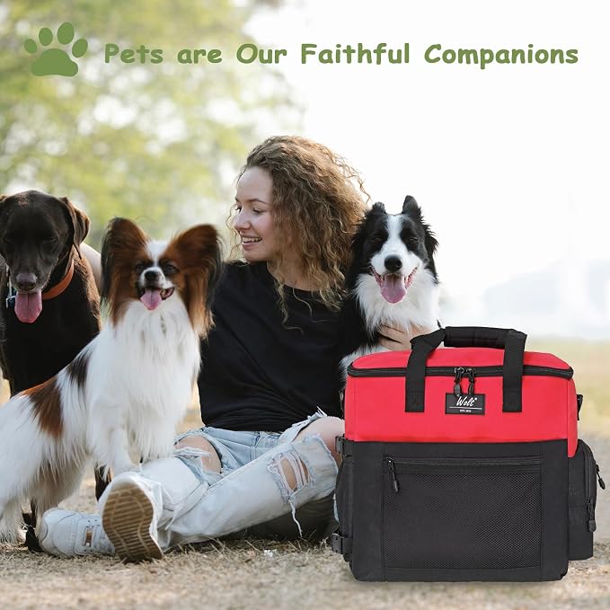 WOLT Dog Travel Bag with Bowls, Food Containers & Place Mat, Red