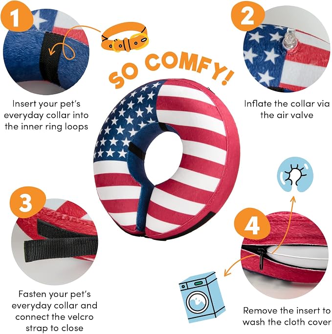 BENCMATE Inflatable Dog Cone Collar Alternative After Surgery XLarge, Flag | Soft Dog Cone for Small Medium Large Dogs and Cats, Doggie Neck Donut Recovery ECollar to Stop Licking Pets from Injury