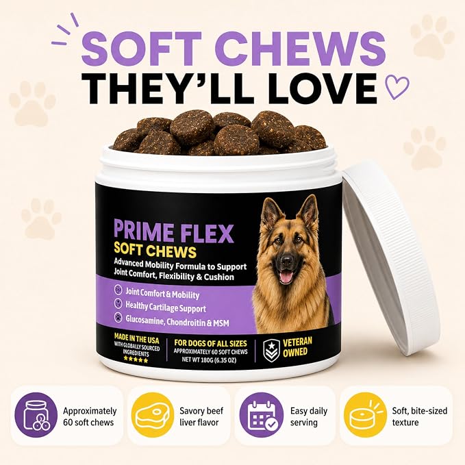 Pet Co. Prime Flex Soft Chews for Dogs, Beef Flavor, 60 Count