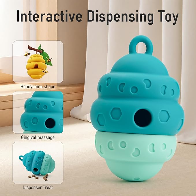 Dog Treat Dispensing Toy, Silicone Puppy Food Dispenser for Small Medium Dogs Puzzle Feeder Ball Interactive Toys & Enrichment Mental Stimulation Topple Outdoor Training Travel Honeycomb Green