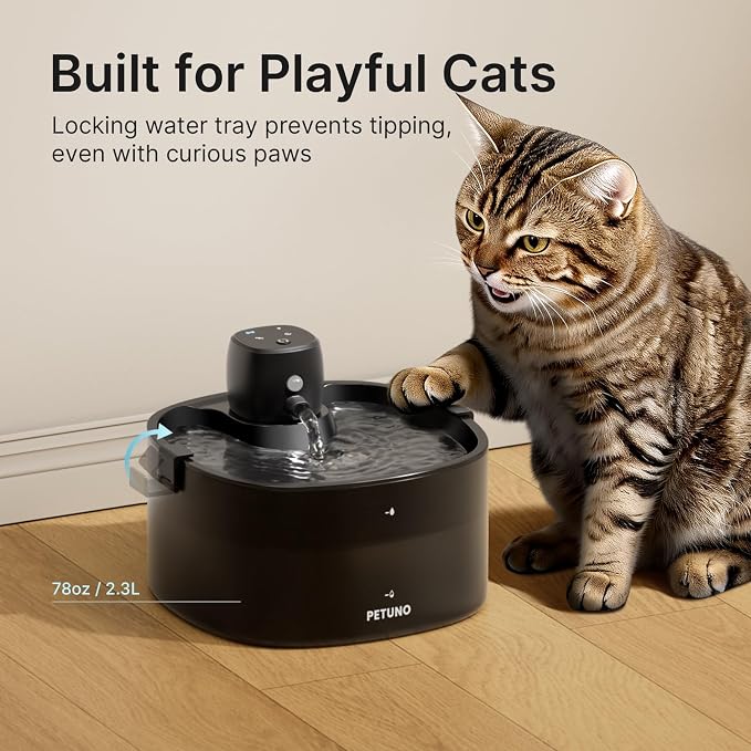Wireless Cat Water Fountain, Cat Fountain Battery Operated, 78oz/2.3L Pet Water Fountain Cordless, 4000mAh Rechargeable Automatic Fountain with Motion Sensor, Quiet Pump & Locking Lid, with 6 Filters