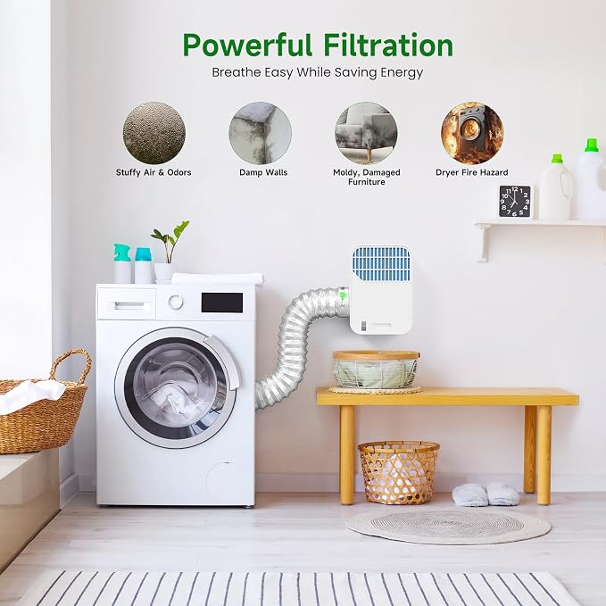 LuckIn 3-in-1 Indoor Dryer Vent Kit for Electric Dryer, Dryer Vent Cleaner Kit with Polyester Filter, 9.8ft Vent Hose and Water Drawer System, Dryer Vent Connector Kit for Apartments, Homes, and RV