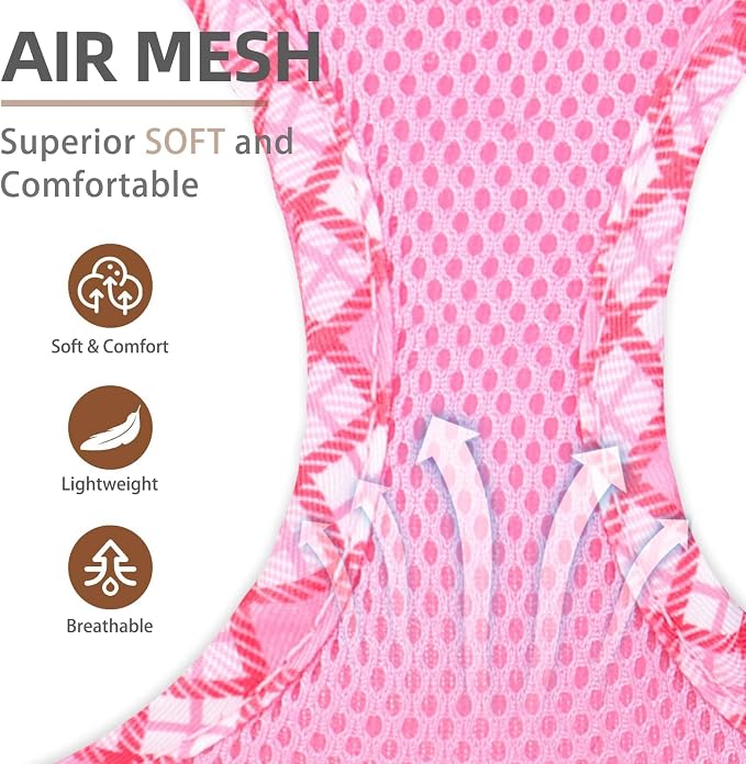 PUPTECK Dog Harness and Leash Set for Small Medium Dogs No Pull Step-in Soft Mesh Puppy Cat Vest Harnesses Reflective at Night, Pink S
